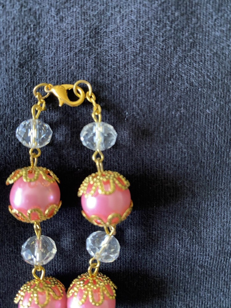 Rosary Pink Beads Cross Car Accessory Prayer Bag Charm