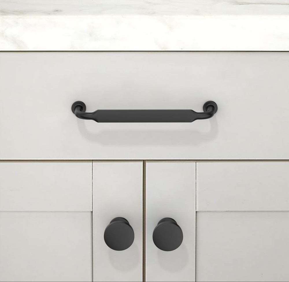 10 Pack Matte Black Cabinet Knobs 1-1/5 Inch(30mm) Single Hole Cabinet Pulls ...