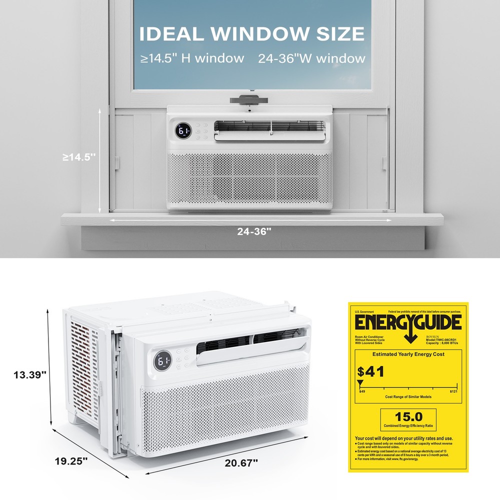 8000 BTU Window Air Conditioner with Inverter Compressor, AC Unit for Window