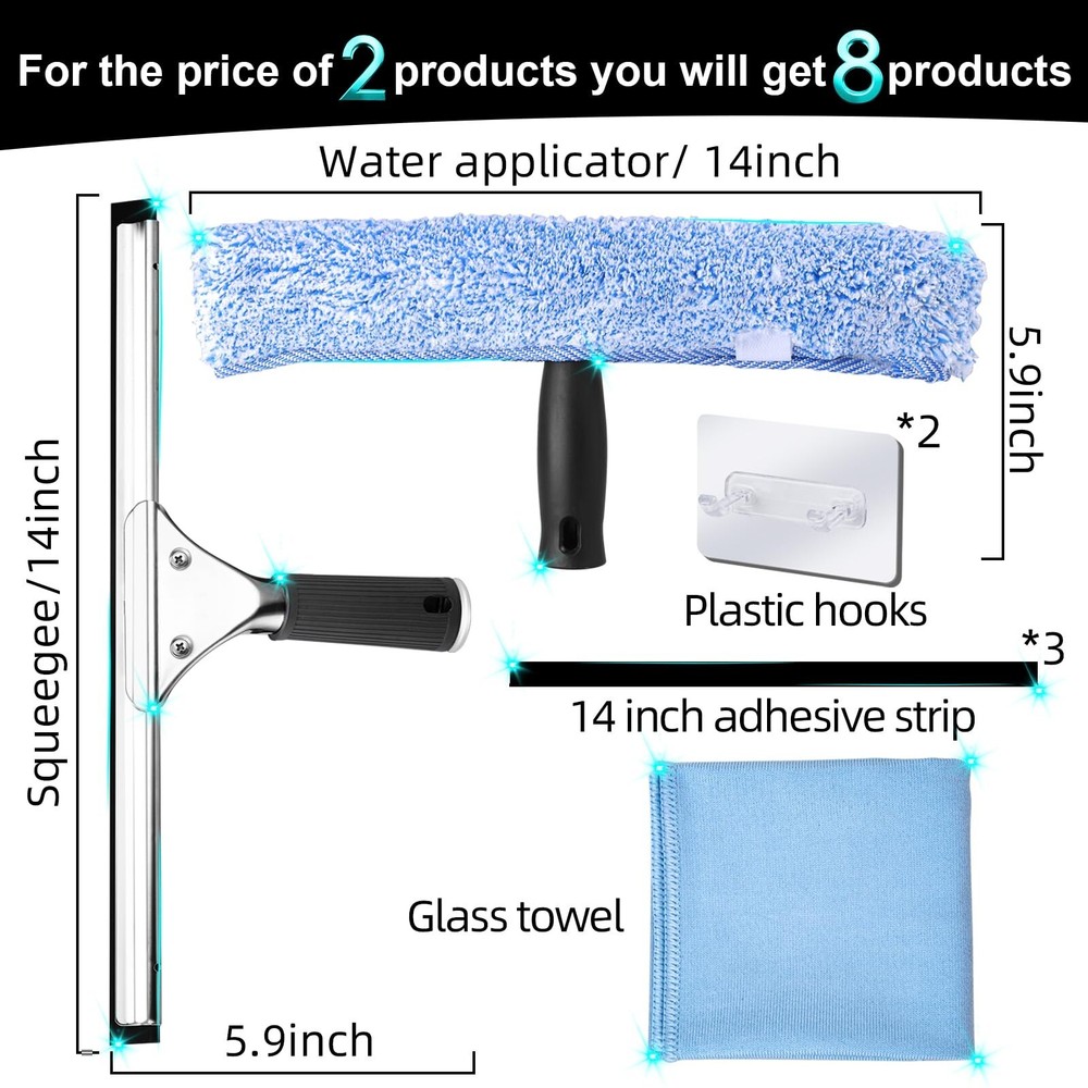 2Pack 14-Inch Multifunctional Rust Proof Window Cleaning Kit. for Shower Glas...
