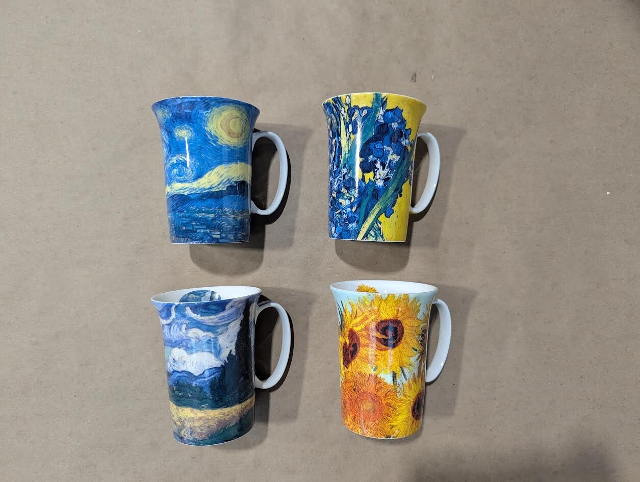 Van Gogh Mugs Set of 4 Fine China 12 oz Microwave and Dishwasher Safe New