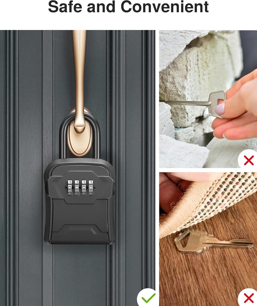 Key Lock Box Wall Mount Portable 4 Digit Combination Key Safe Black