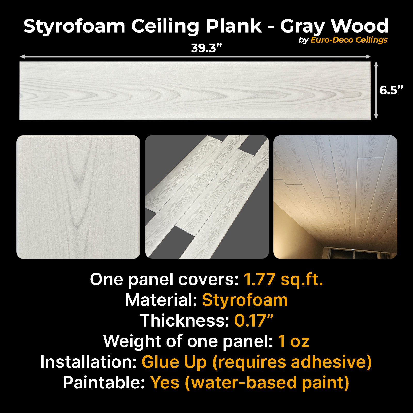 Styrofoam Ceiling planks bead board style - Glue up on popcorn. Pack of 120 pcs