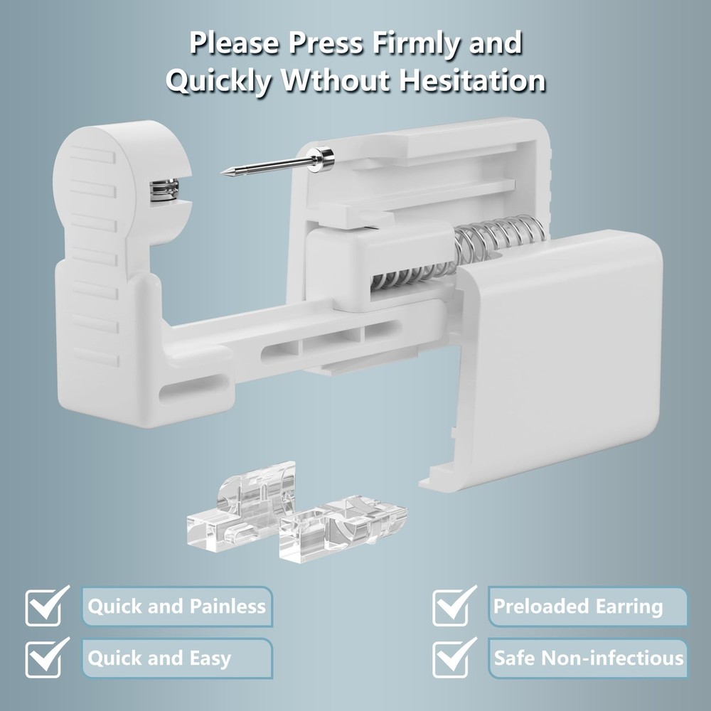 Disposable Ear Piercing Kit: 2 Guns with Preloaded 3MM Studs for Home Use