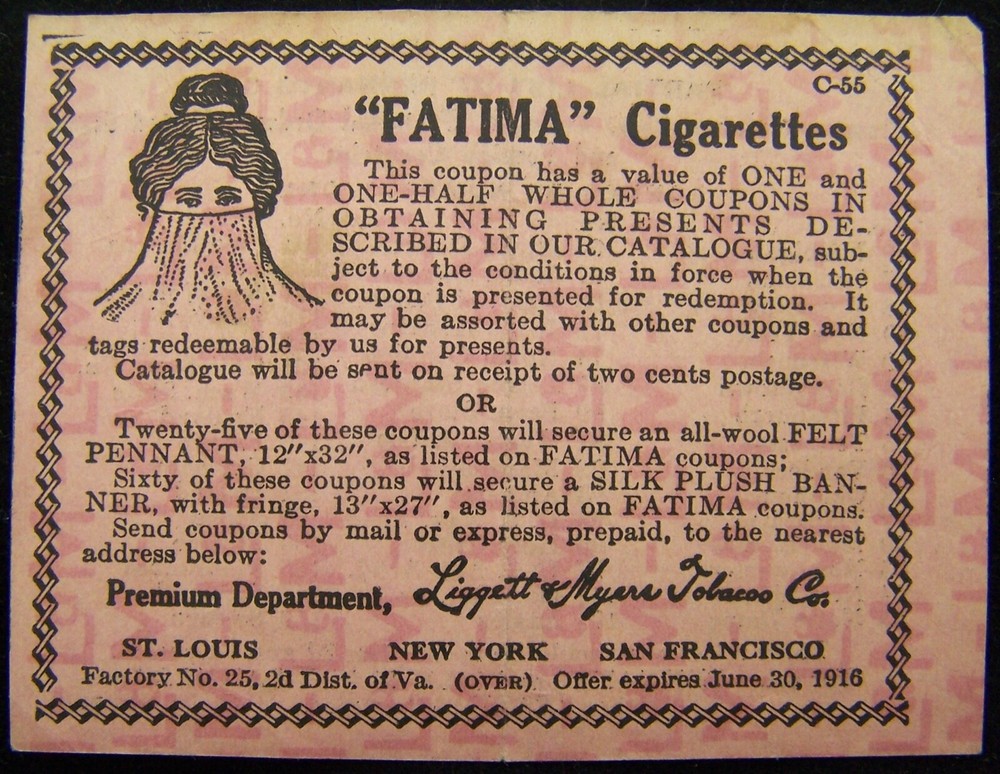 Antique Fatima Cigarettes Advertisement