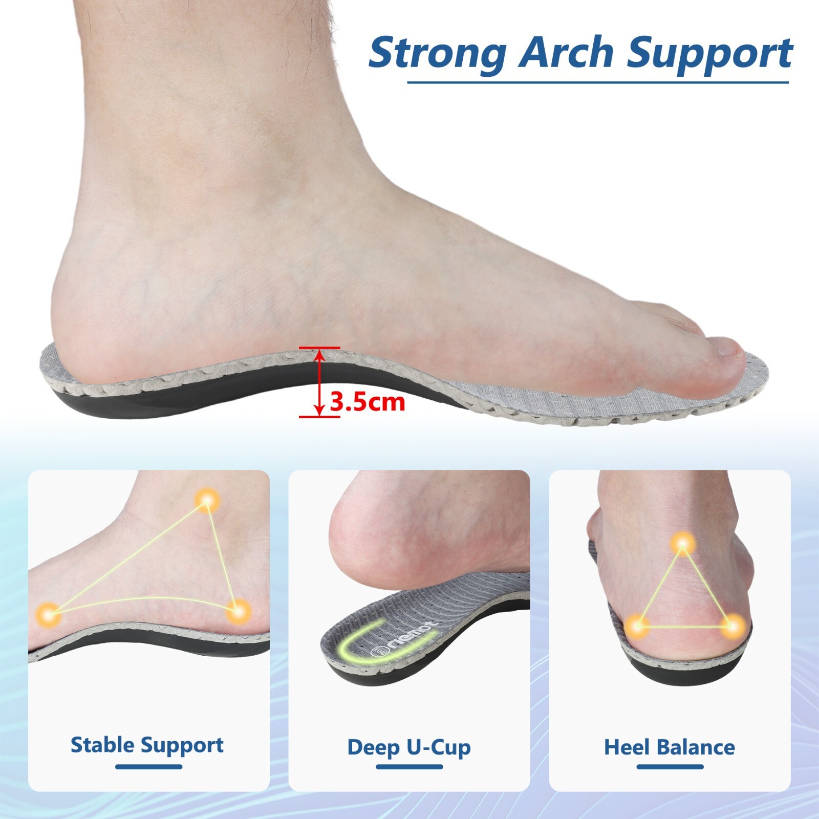 riemot Orthotic Insoles Inserts Flat Feet High Arch Support for Plantar Fasciiti
