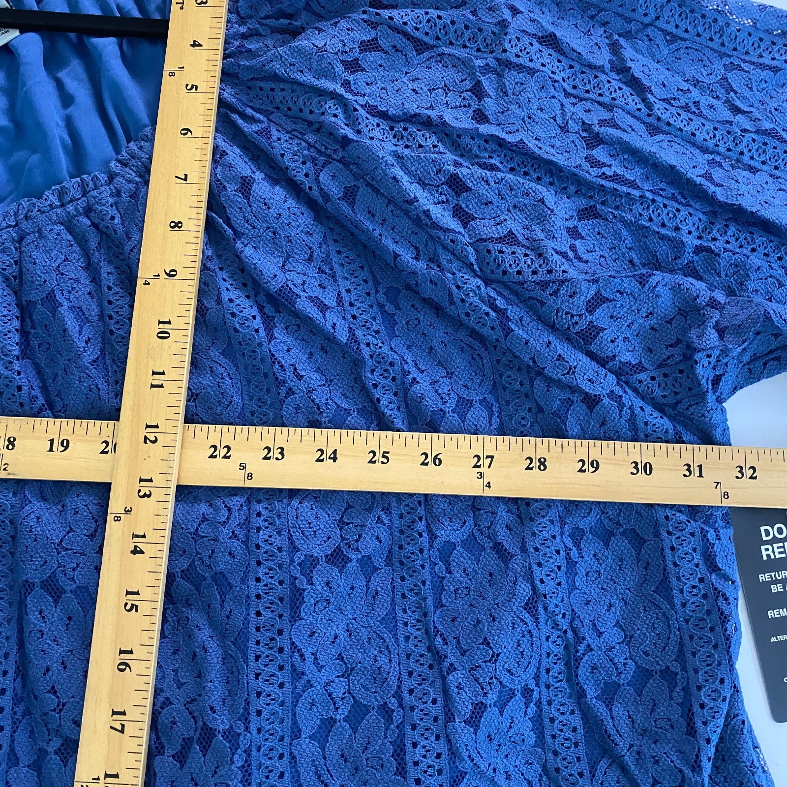 Catherines Stretch Lace Peasant Blouse Size 5X Blue 3/4 Sleeves Lined