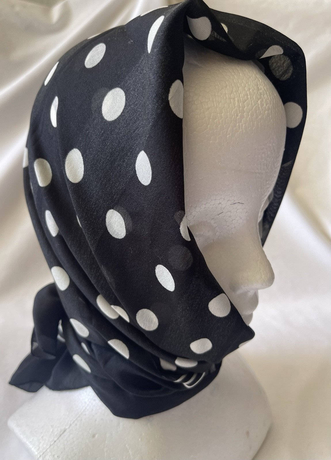 VINTAGE BERKSHIRE Italy: Black White Polka Dot Sheer 31" Square Scarf