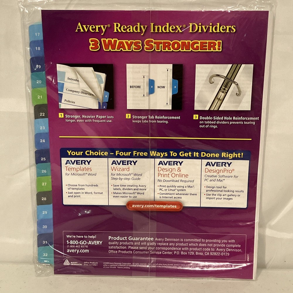 Avery Double Column Ready Index 32 Tab Dividers, Customizable TOC, 1 Set 11322