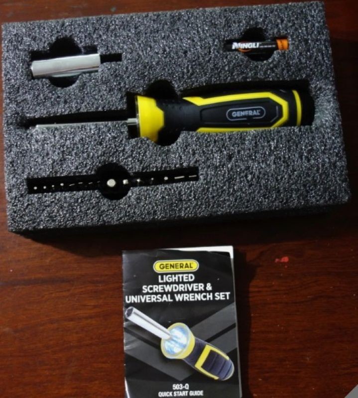 General Tools Lighted Battery Cordless Screwdriver & Universal Wrench Set NIB