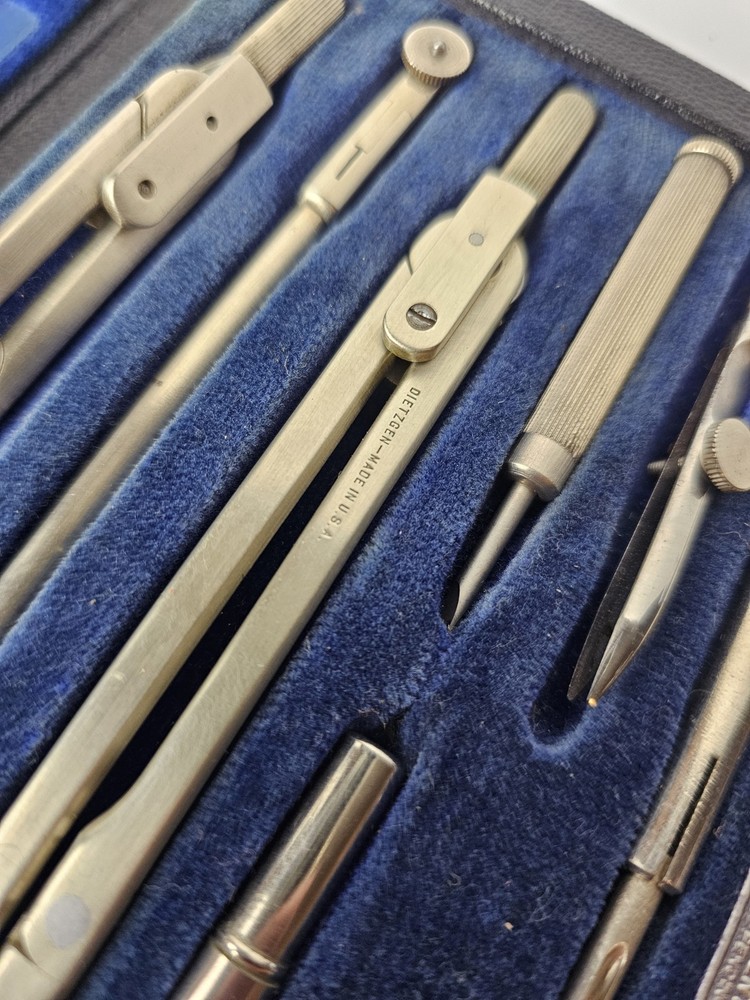 Vintage 1930s Dietzgen Instruments Drawing Instruments Drafting Set Compass Case