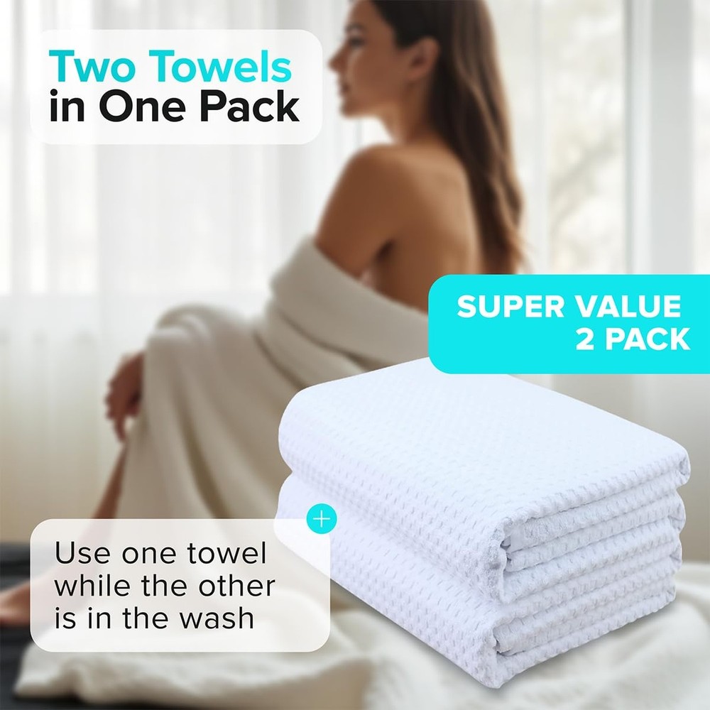Sauna Blanket Insert Towel - 2 Pack Soft White Cotton Waffle - Comfortable an...