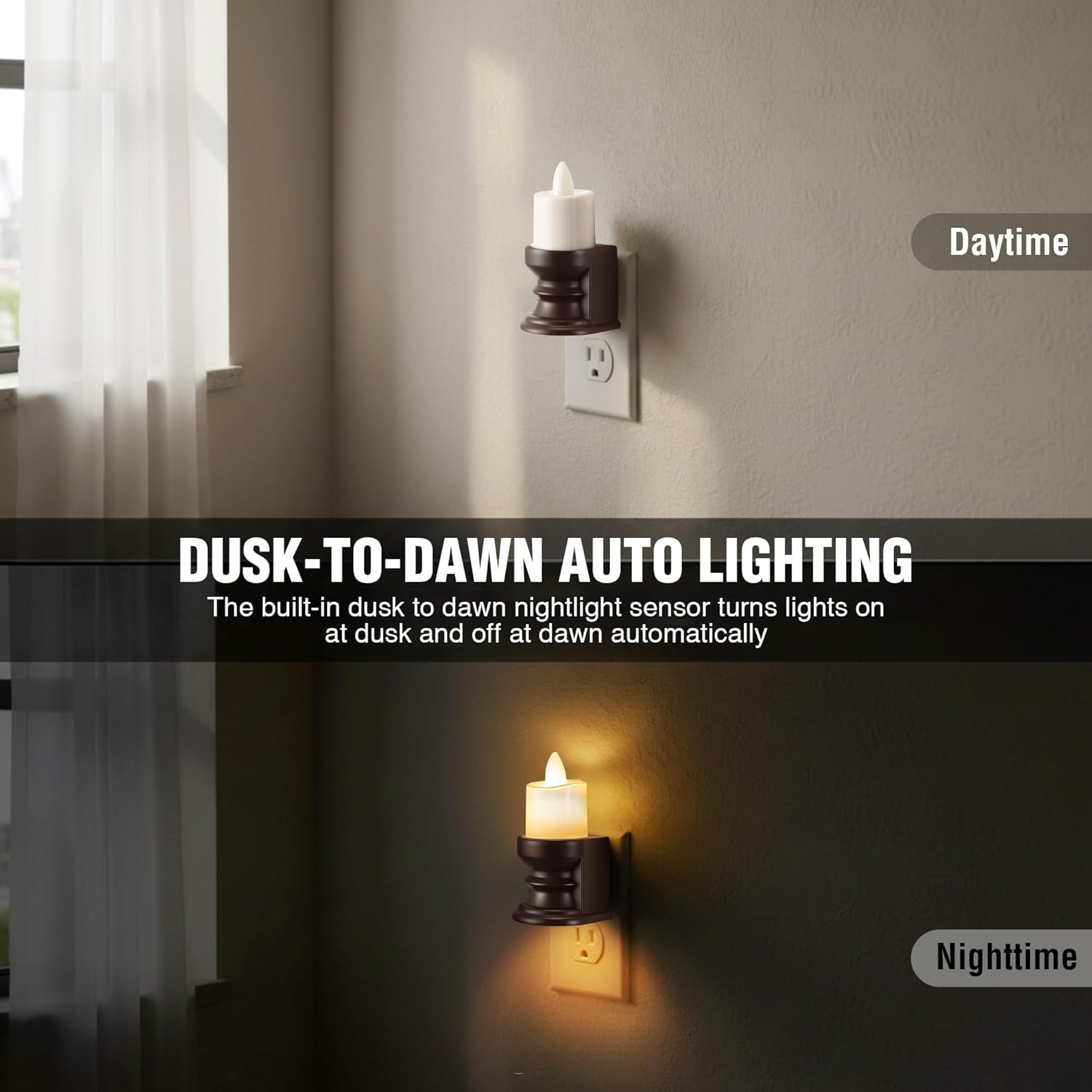 Flickering Flameless Candle Night Light Plug in, Dimmable LED Nightlight with Du