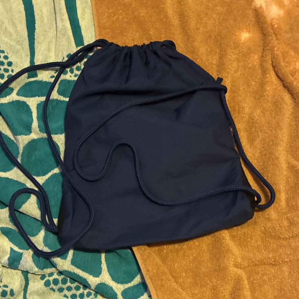 adidas Drawstring Gym Bag Blue White Zip Pocket Adjustable Strap Polyester