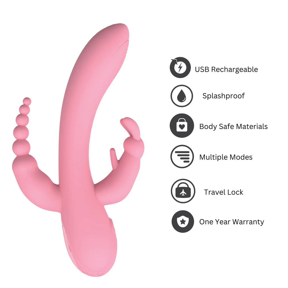 Rechargeable Vibrating Multi-Speed Trifecta Massager Rabbit Beaded Vibrator