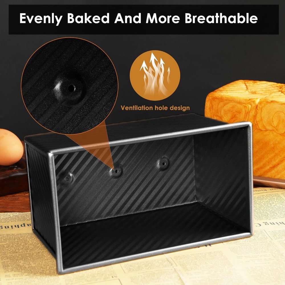 Premium Black Pullman Bread Pan with Lid & Dough Scraper – Ideal for Baking