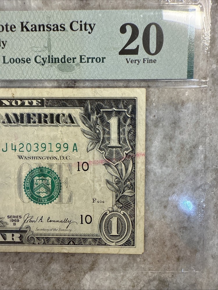 Error Note! 1969B $1 FRN Fr. 1905-J, Loose Cylinder Error/Printing Doubled