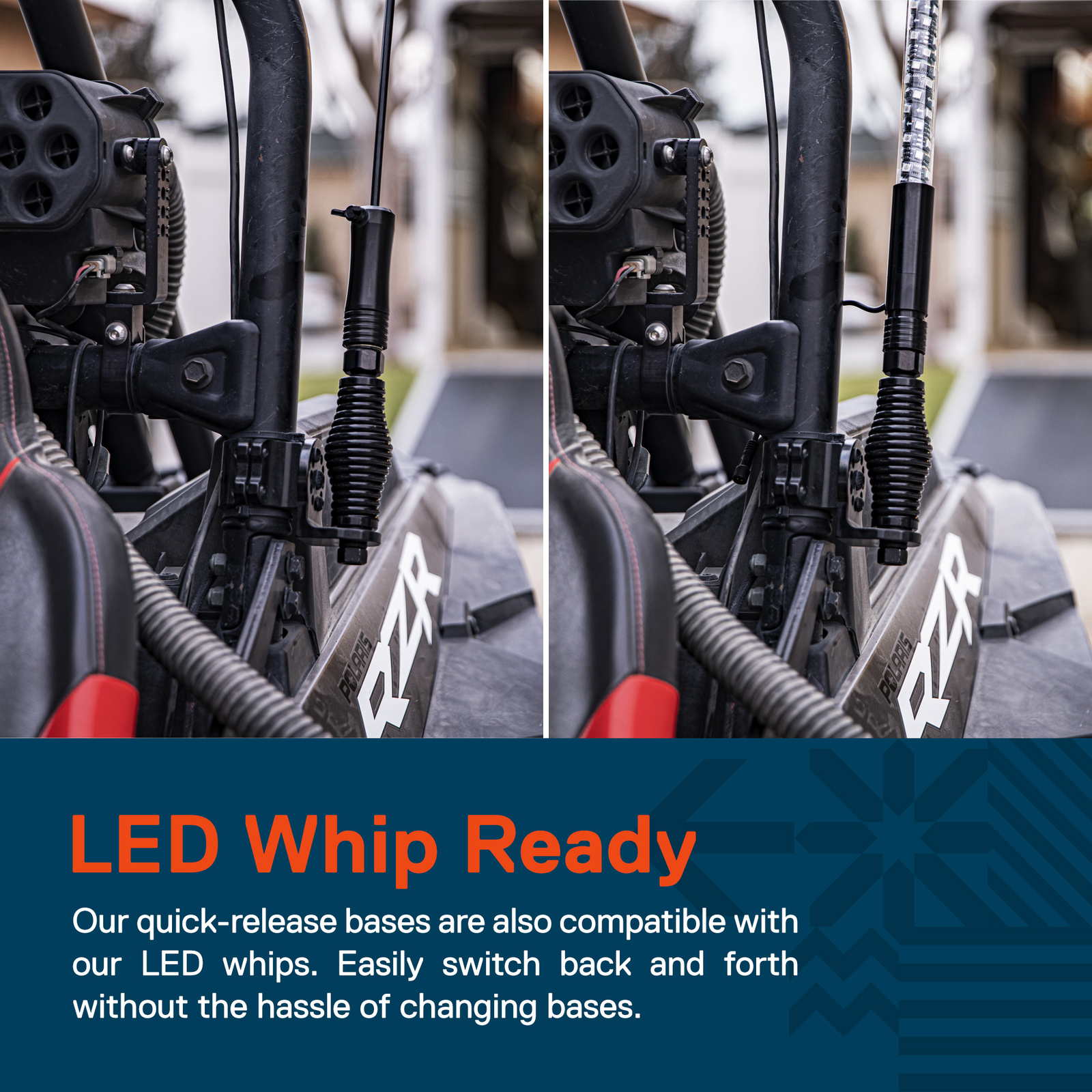 Quick-Release Off-Road 1/4" 5/16 flag pole holder ATV UTV LED Whip Mounting Base