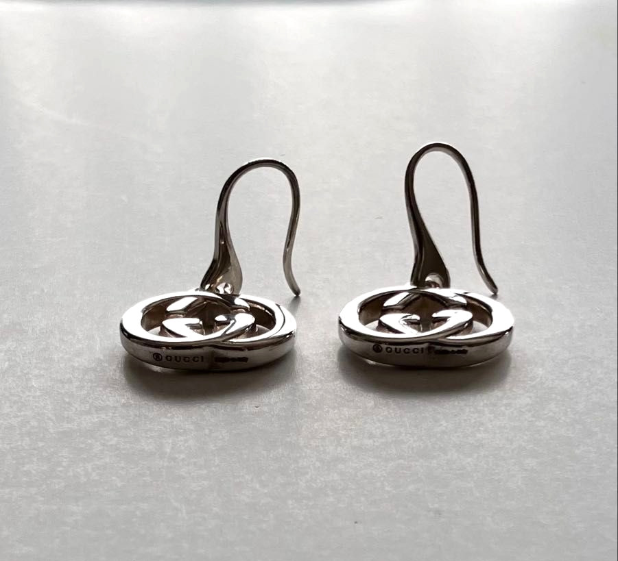 Gucci GG Interlocking Hook Earrings Sterling Silver 925