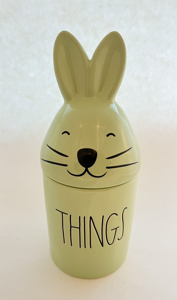 New • Rae Dunn • Lidded • Smiling • Green Bunny • THINGS • Jar • Easter