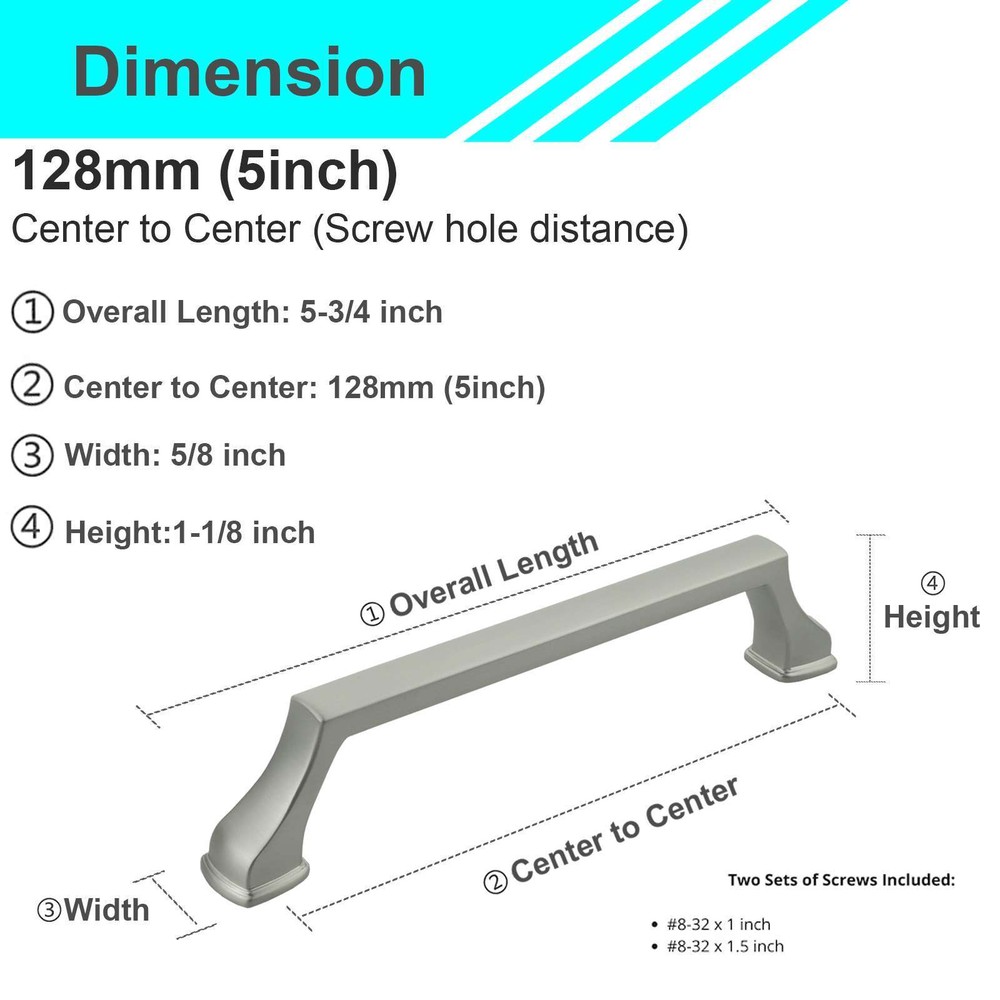 Solid Brushed Nickel Cabinet Pulls Knobs Handles Kitchen and Bathroom Drawers