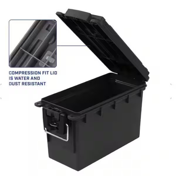 Black Plastic 30 Cal Ammo Can Lockable Stackable Storage Box with Handle