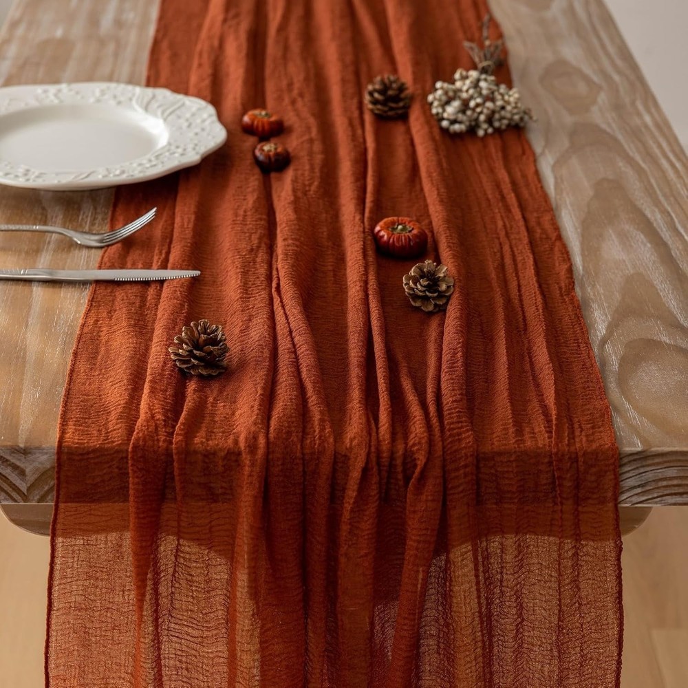 Fall Thanksgiving Table Runner Terracotta Decorations 120 Inch 10 FT Rustic Burn
