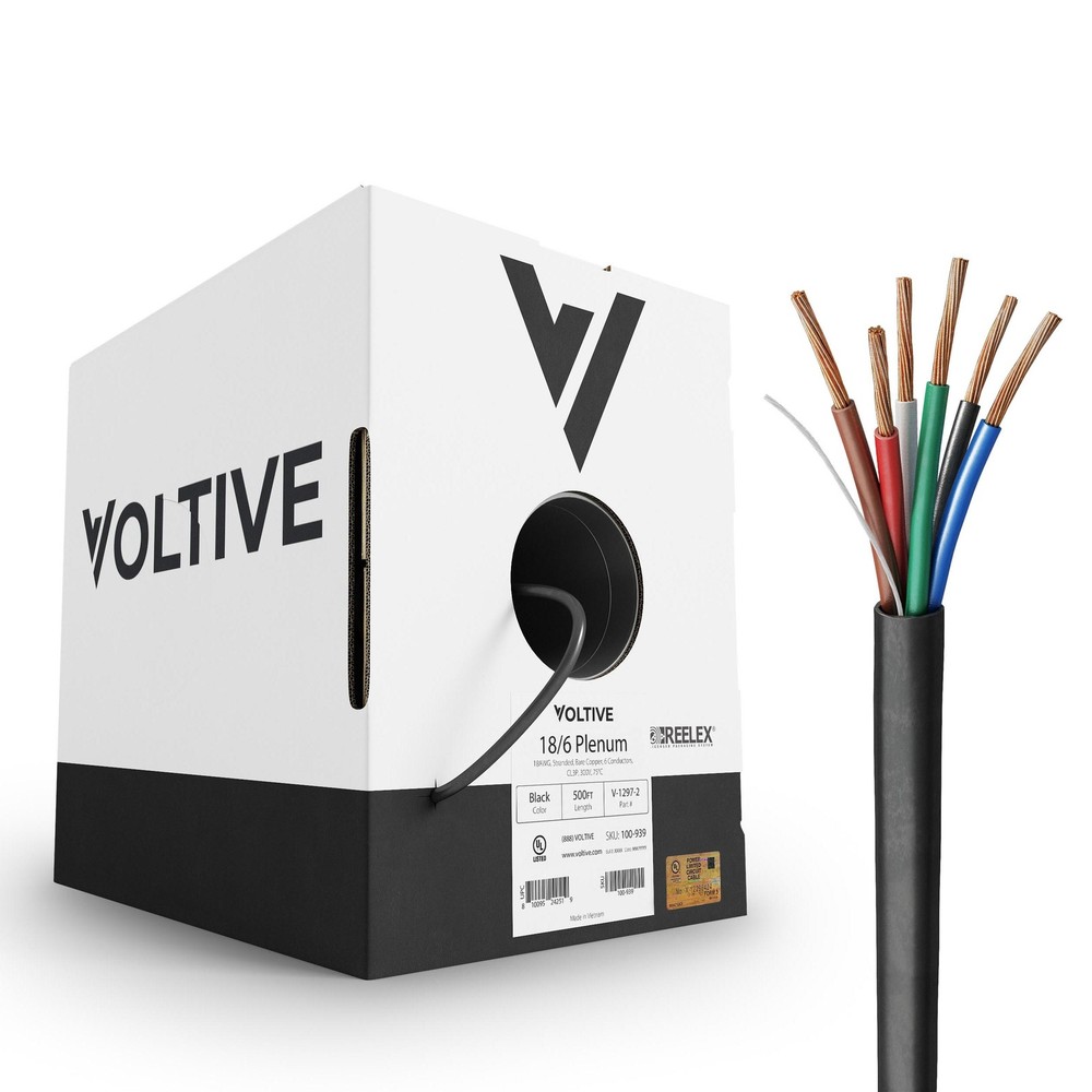 Voltive 18/6 Low Voltage Wire, Plenum CL3P, Black, 500ft