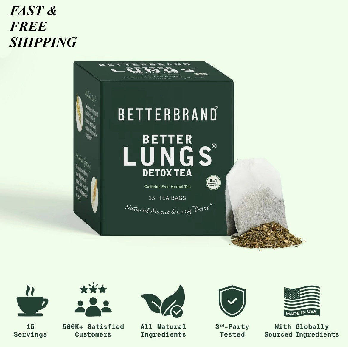 Betterbrand Better Lungs Detox Tea - Herbal Tea Bags - Mullein Leaf Ginseng G...