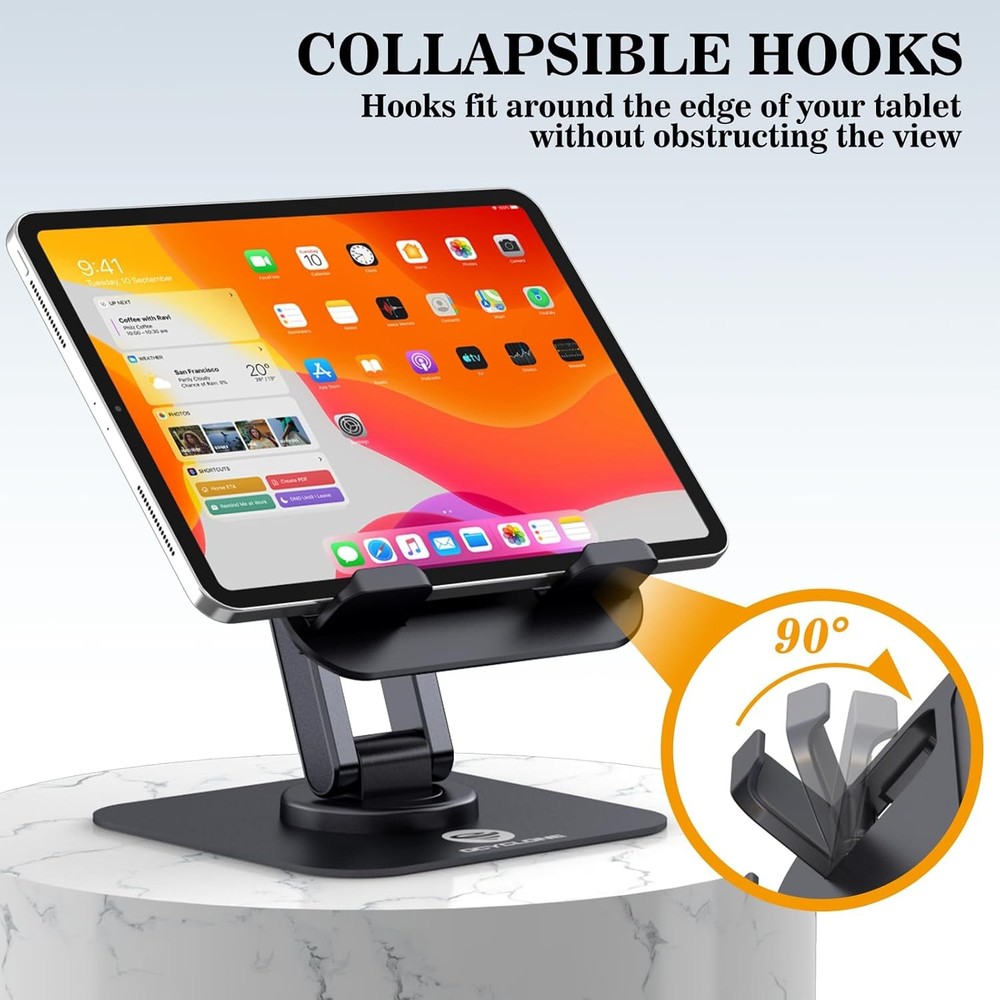 OCYCLONE iPad Stand, 360° Rotating Adjustable Foldable iPad Tablet Holder for D