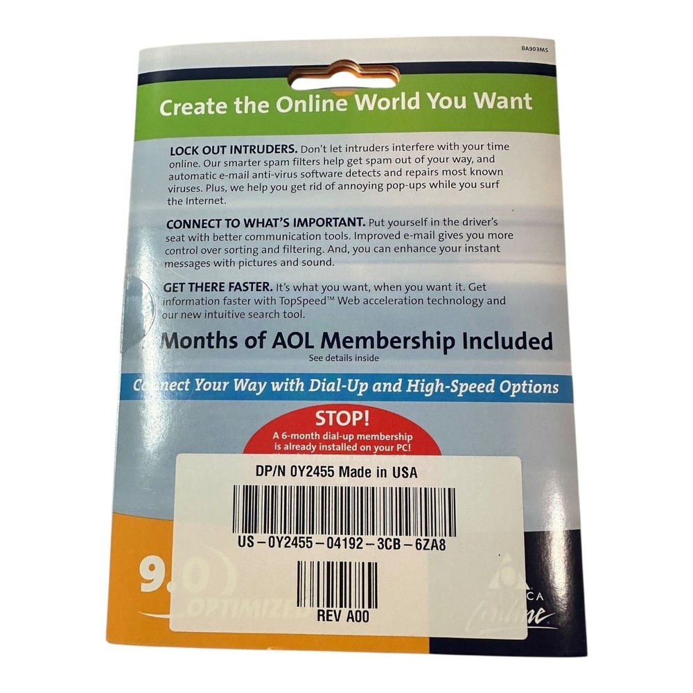 AOL 9.0 Optimized Software New Sealed CD-Rom Vintage