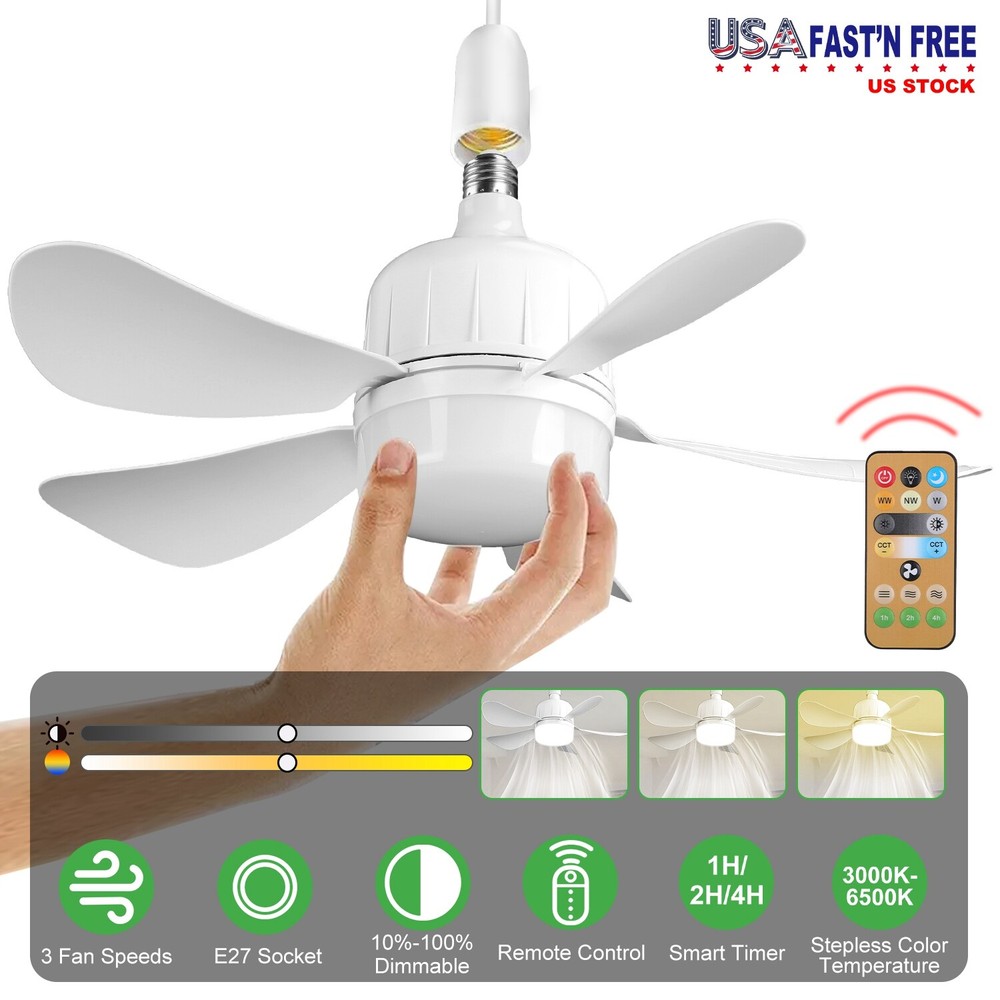 3-Speed Socket Fan Light with Remote & Socket  6 Blades Light Socket