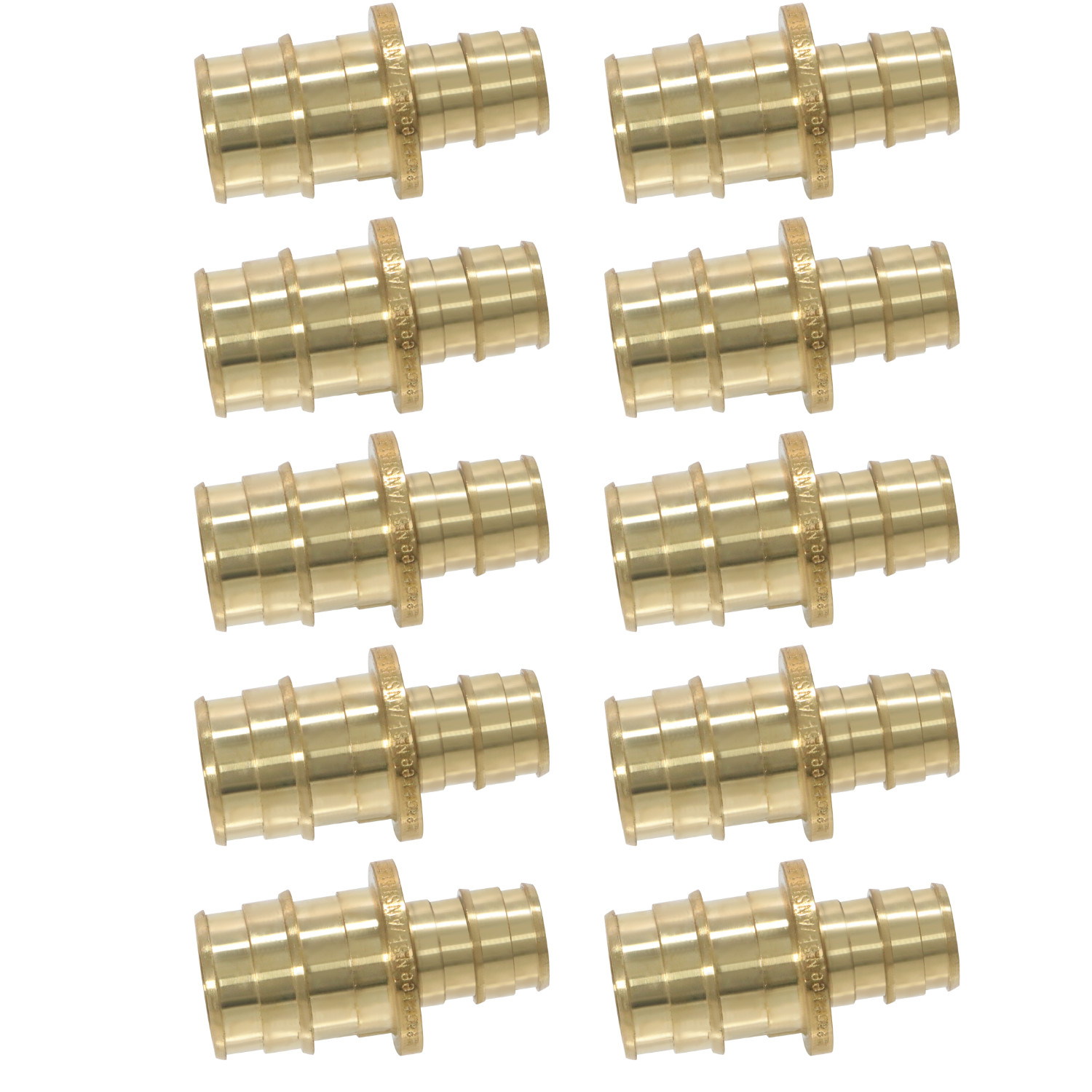 10 Pack  XFITTING 1/2" x 3/4" Pex A Reducing Coupling, Lead Free Brass