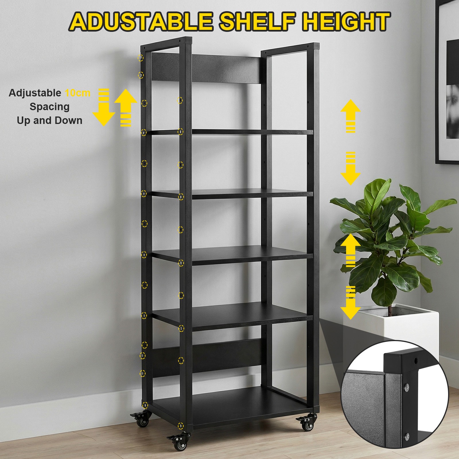 5-Tier AV Media Stand, Audio-Video Shelving with Wheels, Adjustable Media Consol