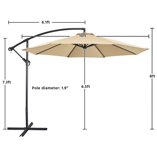 10FT Patio Offset Umbrella Market Umbrella 8 Ribs Outdoor Hanging Cantilever