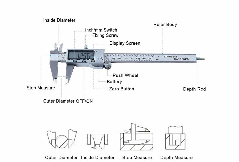 LED Digital Caliper Vernier 6" 150mm Electronic Ruler Gauge Stainless Steel