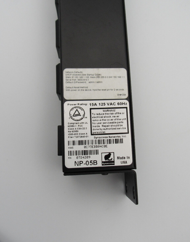 Synaccess NP-05B IP Managed Remote Power Switch Strip