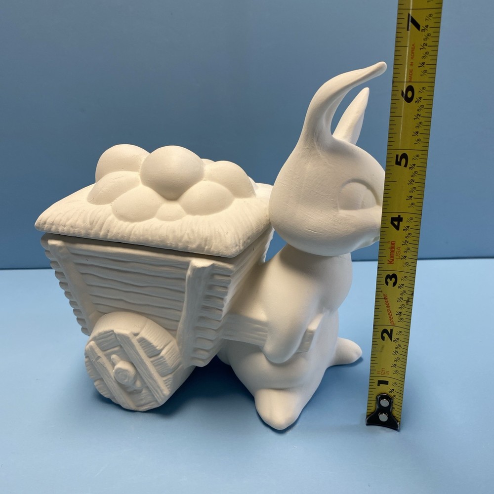 Ceramic Bisque Easter Bunny With Egg Cart Ready To Paint For Easter