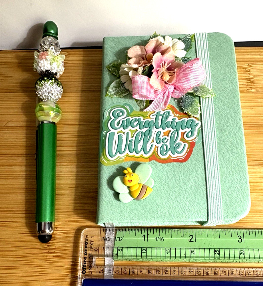 HANDCRAFTED BEADED PEN & NOTE PAD SET -everything Will Be Ok