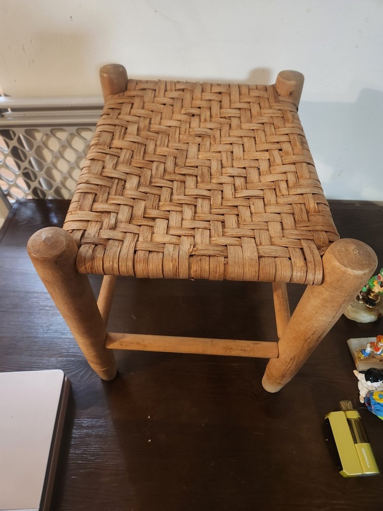 Antique Oak Cane Bottom Foot Stool