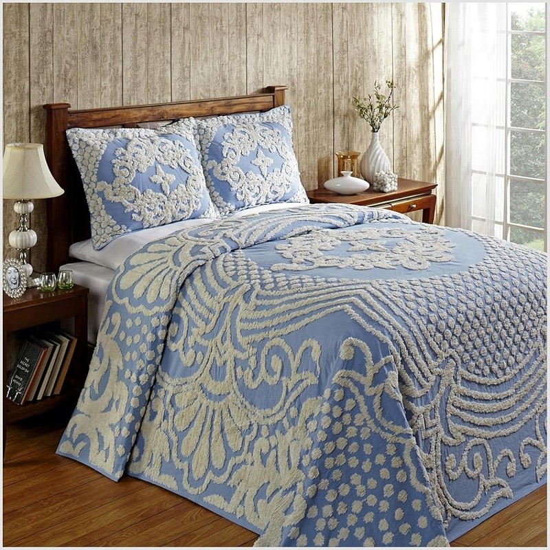 100 Cotton Chenille Bedspread Medallion Design Lightweight Tufted Coverlet New
