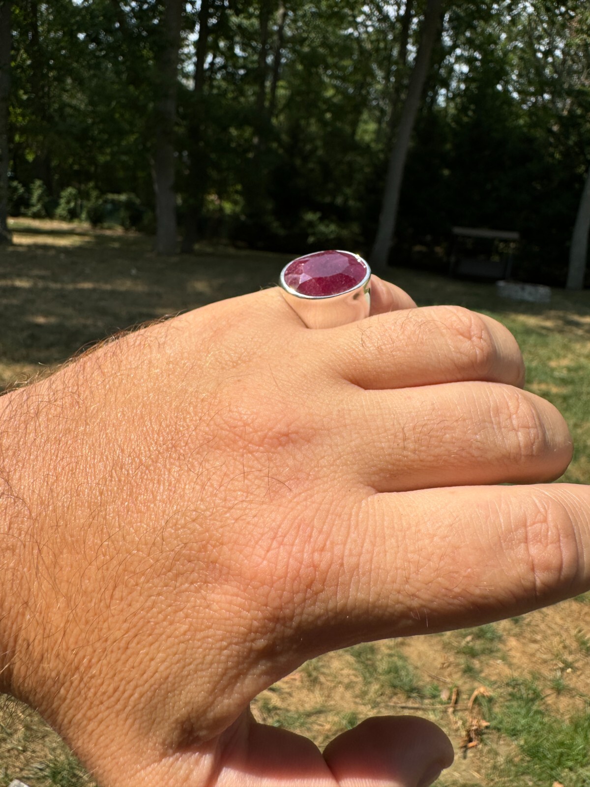 Large 18ct Genuine Ruby Mens Real Solid 925 Sterling Silver Oval Signet Ring