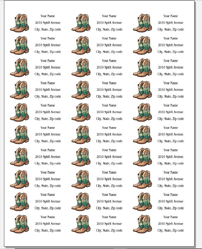 150 Cowboy Boots Western Mailing Return Address Labels Personalized
