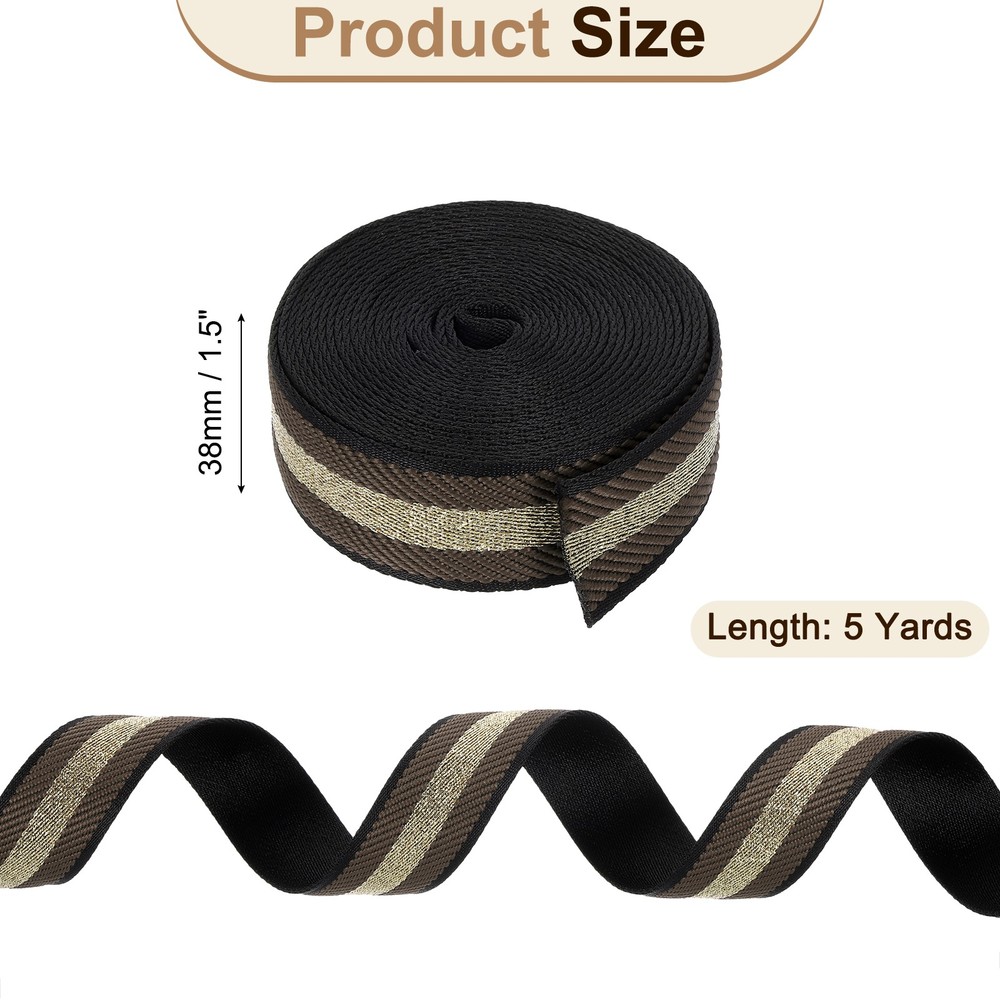 5Yards Nylon Webbing Strap, 38mm Striped Webbing Bag Strap, Brown