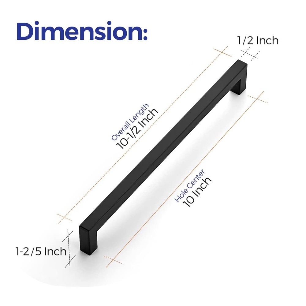 5 Pack 10 Inch Square Cabinet Handles - Matte Black Pulls for Kitchen Drawers...