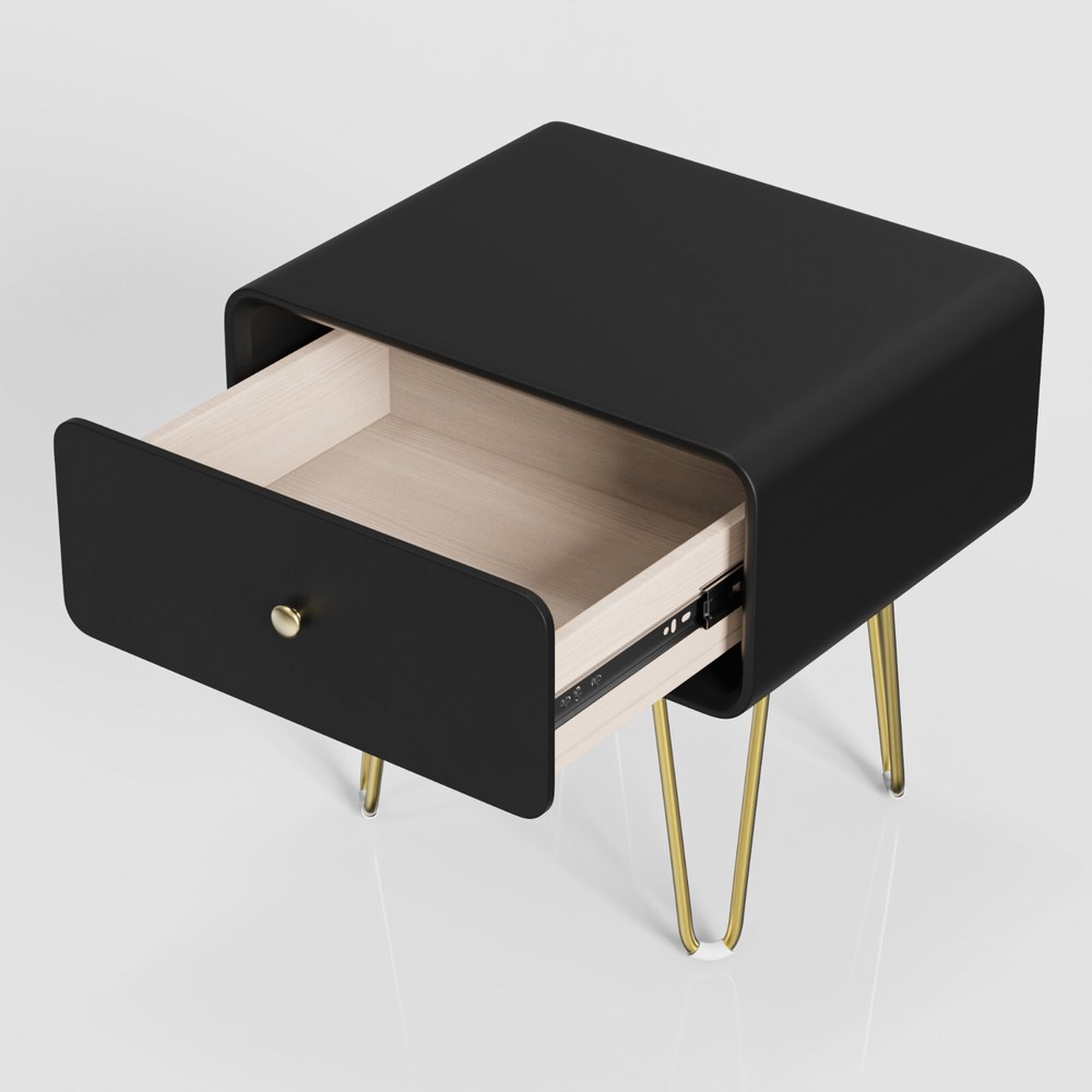 Black single drawer solid wood bedside table easy to install and convenient