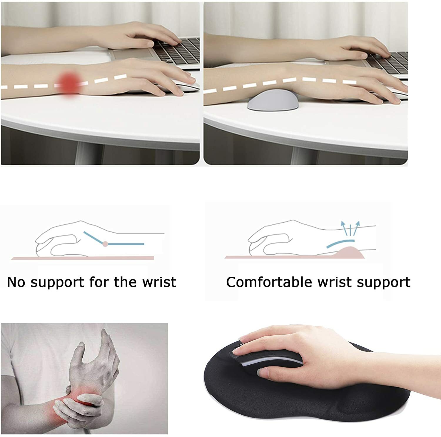 PC Mousepad Ergonomic Comfortable Mat With Wrist Rest Support Non Slip Blue