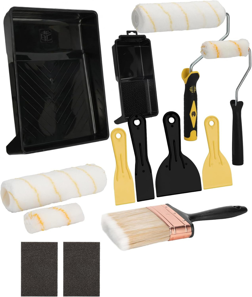 Paint Roller Kit, 9" and 4" Roller Frames with Covers, Plastic Paint Trays