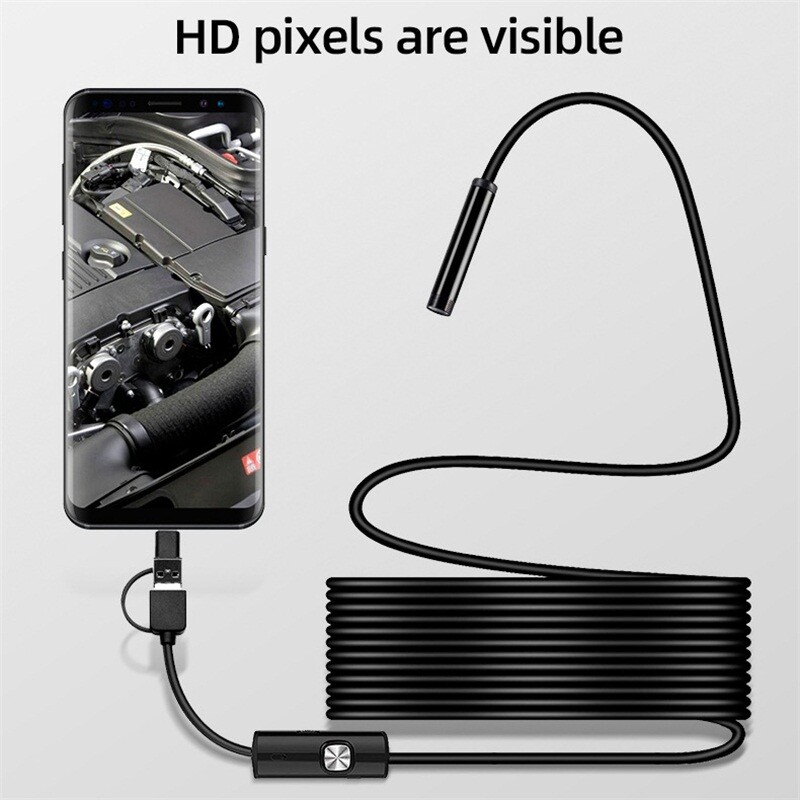 1M 6LED USB Snake Endoscope 7mm HD Inspection Camera Scope For Type C Android