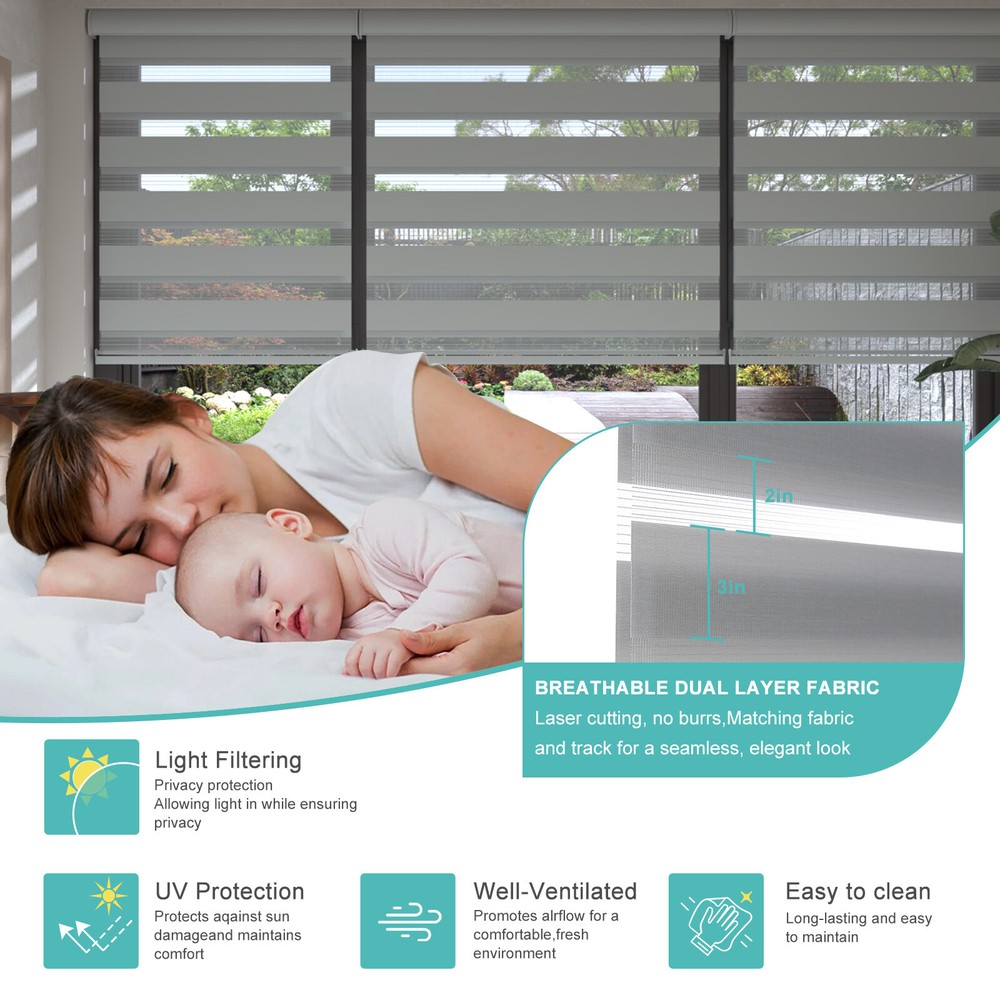 Horizontal Shade Window Blind Zebra Dual Roller Blinds Curtains,Easy to Install